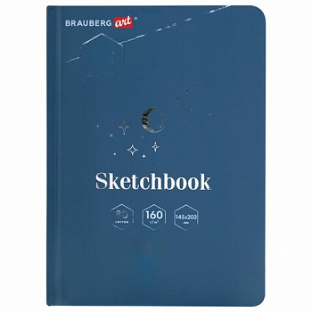 Скетчбук, белая бумага 160 г/м2, 145х203 мм, 80 л., твердая обложка, BRAUBERG ART CLASSIC "Ночь", 114593