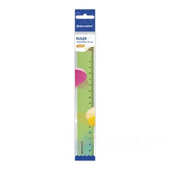 Линейка пластиковая 20 см BRAUBERG "FRUITY", тонированная, ассорти, 210766