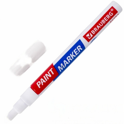 Маркер-краска лаковый EXTRA (paint marker) 2 мм, БЕЛЫЙ, УСИЛЕННАЯ НИТРО-ОСНОВА, BRAUBERG, 151967