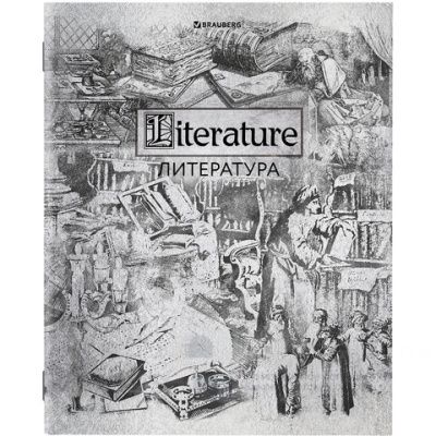 Тетрадь предметная "SILVER" 48 л., С СЕРЕБРЯНОЙ ОБЛОЖКОЙ, ЛИТЕРАТУРА, линия, подсказ, BRAUBERG,404020