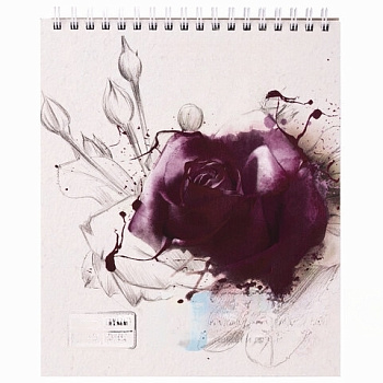 Скетчбук, серая бумага 120 г/м2, 170х195 мм, 30 л., гребень, подложка, цветная фольга, "Роза", 98702