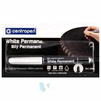 Маркер перманентный БЕЛЫЙ CENTROPEN, круглый наконечник, 1,2 мм, блистер, 2686, 5 2686 6000