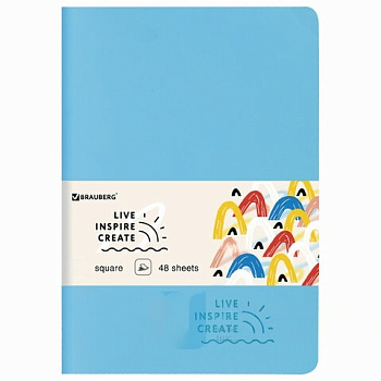 Тетрадь 48 л. в клетку обложка кожзам SoftTouch, сшивка, A5 (147х210мм), ГОЛУБОЙ, BRAUBERG RAINBOW, 403880