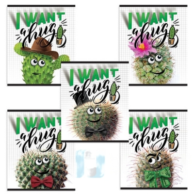 Тетрадь А5, 48 л., ПЗБМ, скоба, клетка, конгрев, выборочный TWIN лак, "Приколись - Кактус" (5 видов), 028214