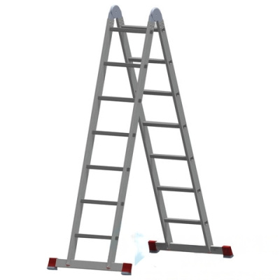 Лестница-трансформер алюминиевая 2х7 ступеней, высота 4,0 м (2 секции по 1,95 м), нагрузка 150 кг, 511207