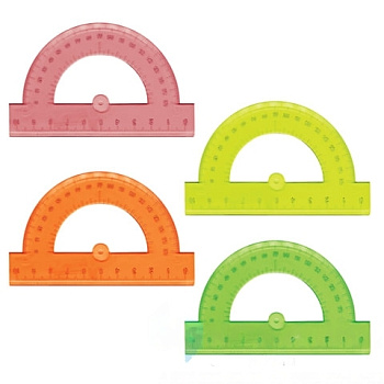 Транспортир пластик 10 см, 180 градусов, BRAUBERG, прозрачный, неоновый, ассорти, 210620