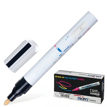 Маркер-краска перманентный (нестираемый) ZEBRA "Paint", 2 мм, ЧЕРНЫЙ, круглый наконечник, MOP-200M-BK