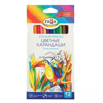 Карандаши цветные ГАММА "Классические", 12 цветов, заточенные, шестигранные, картонная упаковка, 05091802, 050918_02