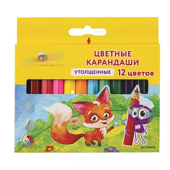 Карандаши цветные утолщенные ЮНЛАНДИЯ "МАЛЫШИ-КАРАНДАШИ", 12 цветов, укороченные заточенные, 181376