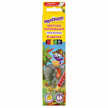 Карандаши цветные ЮНЛАНДИЯ "ЮНЛАНДИК-ДЕТЕКТИВ", 6 цветов, трехгранные, с раскраской, 181679