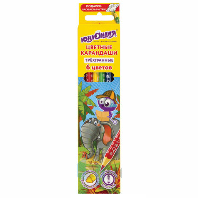 Карандаши цветные ЮНЛАНДИЯ "ЮНЛАНДИК-ДЕТЕКТИВ", 6 цветов, трехгранные, с раскраской, 181679