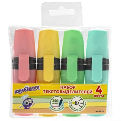 Набор текстовыделителей ЮНЛАНДИЯ 4 шт., ЮНЛАНДИЯ "КЛАССИКА ПАСТЕЛЬ", линия 1-5 мм, 151932