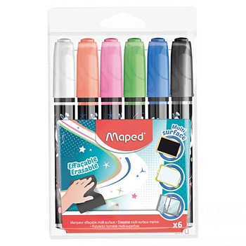Маркеры универсальные для любой гладкой поверхности MAPED, НАБОР 6 шт., АССОРТИ, 2 мм, 743557