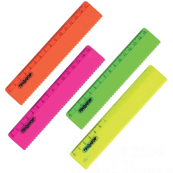 Линейка пластиковая 15 см, ПИФАГОР, неоновая, ассорти, с волнистым краем, 210614