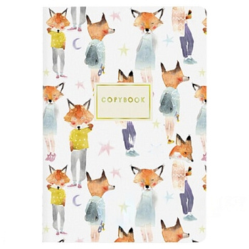 Тетрадь ЕВРО А5 40 л. BRUNO VISCONTI сшивка, клетка, Soft Touch, фольга, бежевая бумага 70 г/м2, "ЛИСЫ", 7-40-117