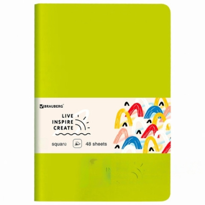 Тетрадь 48 л. в клетку обложка кожзам SoftTouch, сшивка, A5 (147х210мм), САЛАТОВЫЙ, BRAUBERG RAINBOW, 403878