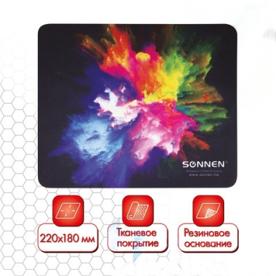 Коврик для мыши SONNEN "EXPLOSIVE", резина + ткань, 220х180х3 мм, 513291