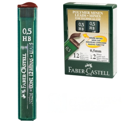 Грифели запасные 0,5 мм, HB, FABER-CASTELL, КОМПЛЕКТ 12 шт., 521500