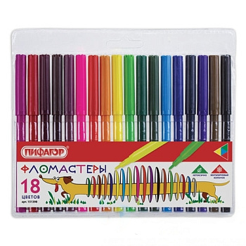 Фломастеры ПИФАГОР "Веселая такса", 18 цветов, вентилируемый колпачок, 151398