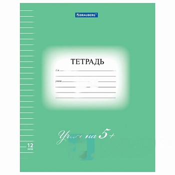 Тетрадь 12 л. BRAUBERG ЭКО "5-КА", линия, обложка плотная мелованная бумага, ЗЕЛЕНАЯ, 104763
