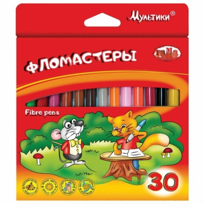 Фломастеры ГАММА "Мультики", 30 цветов, вентилируемый колпачок, картонная упаковка, 180319_08