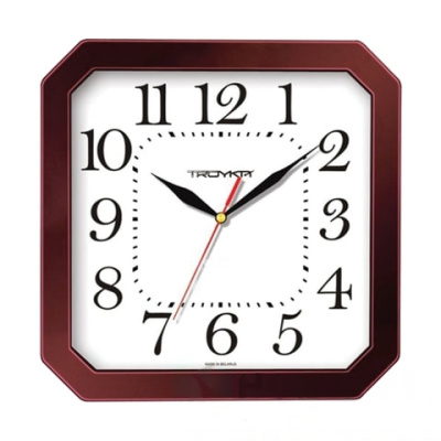 Часы настенные TROYKA 31331316, восьмигранник, белые, коричневая рамка, 29х29х3,5 см