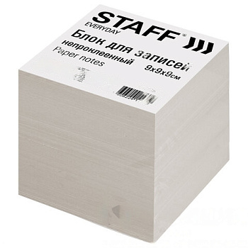 Блок для записей STAFF, непроклеенный, куб 9х9х9 см, белизна 70-80%, 126575