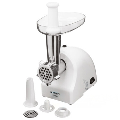 Мясорубка SCARLETT SC-MG45S52, 1900 Вт, производительность 2 кг/мин, 2 насадки, реверс, пластик, белая с принтом
