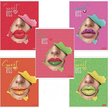Тетрадь А5, 48 л., HATBER, скоба, клетка, матовая ламинация, 3D-лак, "Sweet kiss" (5 видов в спайке), 48Т5лолВ1