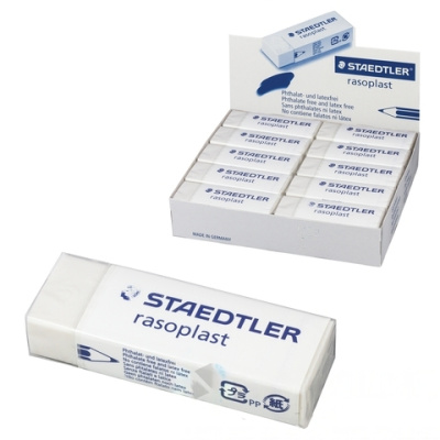 Ластик большой STAEDTLER (Германия) "Rasoplast", 65x23x13 мм, белый, прямоугольный, картонный держатель, 526 B20