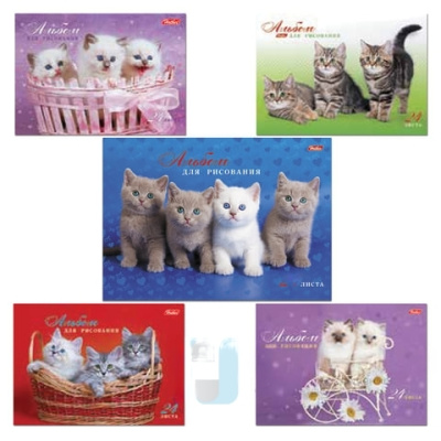 Альбом для рисования, А4, 24 листа, спираль, обложка картон, HATBER, 205х300 мм, "Милые котята", 24А4Всп, A075449