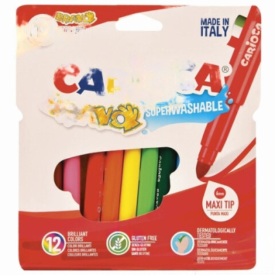 Фломастеры утолщенные CARIOCA (Италия) "Bravo", 12 цветов, суперсмываемые, 42755