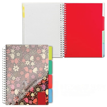 Тетрадь-блокнот 150 л., A5, 170x215 мм BRAUBERG, клетка, гребень, обложка пластиковая, 4 разделителя, "Foxy Lady", 401794