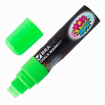 Маркер меловой "POP-ART" ЗЕЛЕНЫЙ, 15 мм, стираемый, для гладких поверхностей, BRAUBERG, 151542