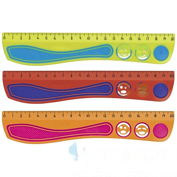 Линейка MAPED (Франция) "Kidy'Grip", 20 см, пластиковая с резиновыми вставками, нескользящая, с трафаретами, 278710