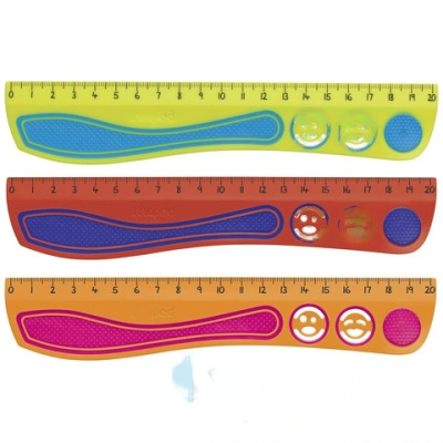 Линейка MAPED (Франция) "Kidy'Grip", 20 см, пластиковая с резиновыми вставками, нескользящая, с трафаретами, 278710