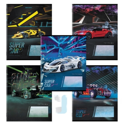 Тетрадь 12 л. BRAUBERG, клетка, обложка картон, "SUPER CAR", 106465