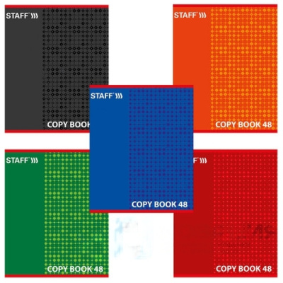 Тетрадь А5, 48 л., STAFF, клетка, офсет №2 ЭКОНОМ, обложка картон, "ОДИН ЦВЕТ" (точки), 402782