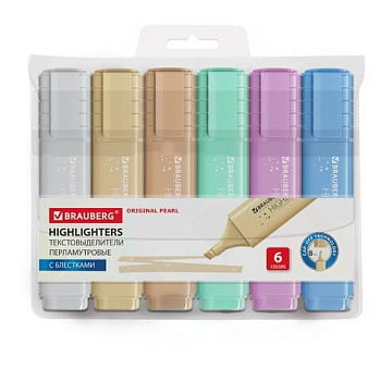 Набор текстовыделителей перламутровых 6 ЦВЕТОВ, BRAUBERG ORIGINAL PEARL, линия 1-5 мм, 152430