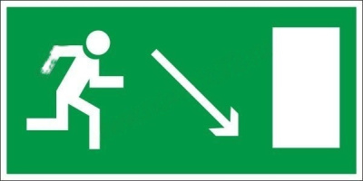 Знак эвакуации "Направление к эвакуационному выходу направо вниз"  0,3х0,15