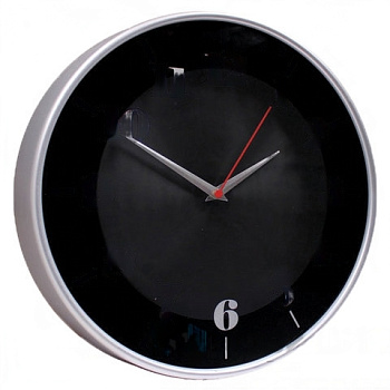 Часы настенные TROYKA 77777740, круг, черные, серебристая рамка, 30,5х30,5х5 см