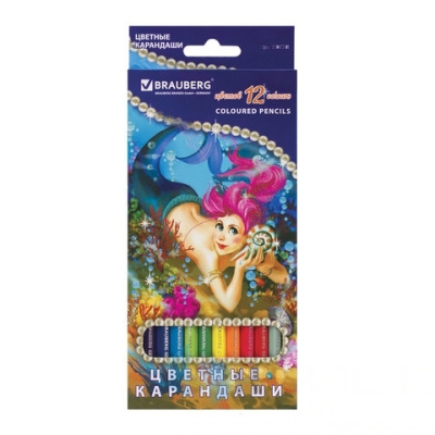 Карандаши цветные BRAUBERG "Морские легенды", 12 цв., заточенные, картонная упаковка с блестками, 180538