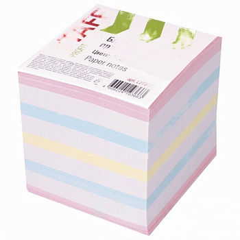 Блок для записей STAFF проклеенный, куб 9х9х9 см, цветной, чередование с белым, 129208