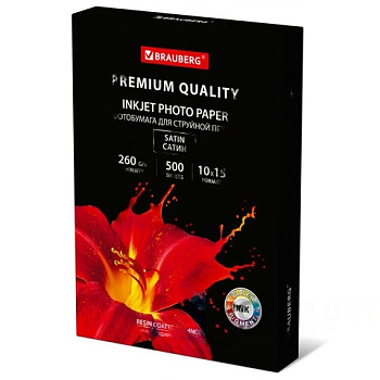 Фотобумага PREMIUM сатин, 10х15 см, 260 г/м2, односторонняя, 500 листов, BRAUBERG, 364002