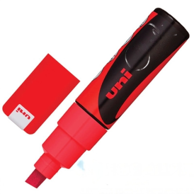 Маркер меловой UNI "Chalk", 8 мм, КРАСНЫЙ, влагостираемый, для гладких поверхностей, PWE-8K RED
