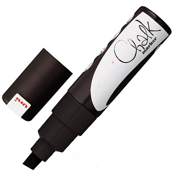 Маркер меловой UNI "Chalk", 8 мм, ЧЕРНЫЙ, влагостираемый, для гладких поверхностей, PWE-8K BLACK