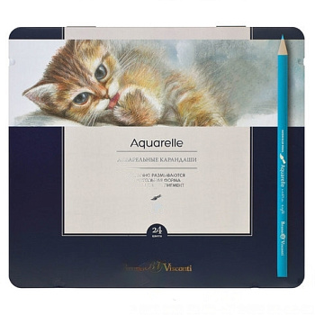 Карандаши цветные акварельные BRUNO VISCONTI Aquarelle, 24 цвета, металлический пенал, 30-0064