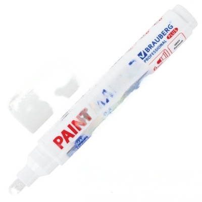 Маркер-краска лаковый (paint marker) 6 мм, БЕЛЫЙ, НИТРО-ОСНОВА, BRAUBERG PROFESSIONAL PLUS EXTRA, 151450