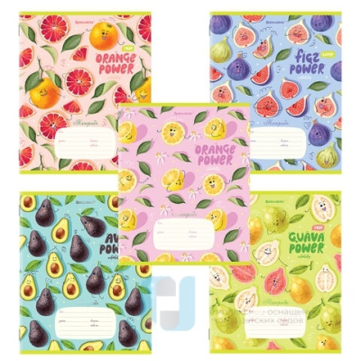 Тетрадь 12 л. BRAUBERG, клетка, обложка картон, "ФРУКТЫ", 106459