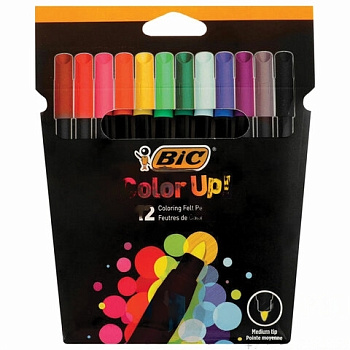 Фломастеры 12 ЦВЕТОВ BIC "Color UP", суперсмываемые, вентилируемый колпачок, 964900